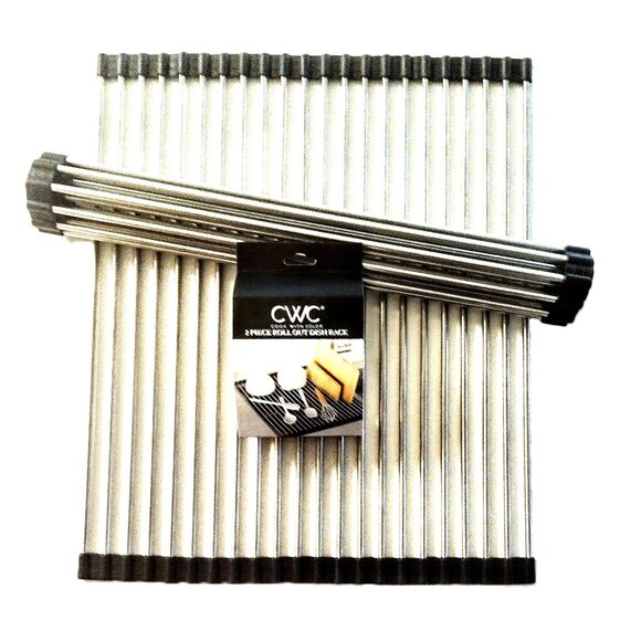 Roll-Up Dish Drying Racks ~ Set 2 - Over Sink/Counter Mats - S.S. & Silicon NEW! - Picture 1 of 14